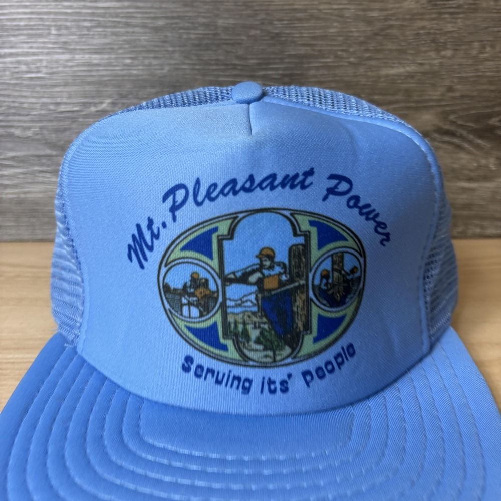 VINTAGE Mt. Pleasant Power Hat Cap Snap Back One Size Trucker Utah 90s - Picture 2 of 9